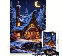 Whimsical Winter Cottage Under Crescent Moon Adults 1000 Pieces Puzzle Reasoning Practice Easy Enjoyment Premium Edges Lovely Gift (38x52cm)