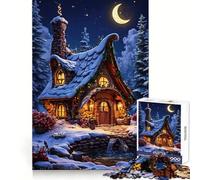 Whimsical Winter Cottage Under Crescent Moon Puzzles for Teenagers 1000 Piece Intellect Skill Tranquil Escape Clean Join (50x75cm)
