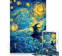 Whimsical Witch Flight in Starry Night 1000 Adult Pieces Jigsaw Puzzle Logic Practice Casual Enjoyment Clean Edges Perfect Xmas (38x52cm)