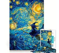 Whimsical Witch Flight in Starry Night Jigsaw 1000 Pieces Memory Skill Fun Smooth Edge Perfect Interlock Fun-filled Way to Fill Empty Hours (38x26cm)