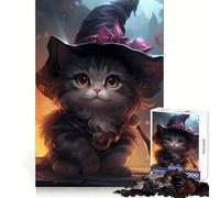 Whimsical Witch Kitten Art Jigsaw 1000 Pieces for Adults Focus Enhance Casual Relaxation Smooth Cut Lovely Gift (50x75cm)