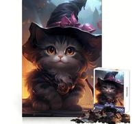 Whimsical Witch Kitten Art Jigsaw for Teenagers 1000 Pieces Cognitive Workout Leisure Pleasure No Rough Edges Art Xmas Gift (38x52cm)