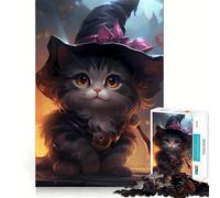 Whimsical Witch Kitten Art Jigsaw for Teenagers1000 Pieces Mind Boost Game Firm Fit Secure Assembly Bonding Activity for Loved Ones (50x75cm)