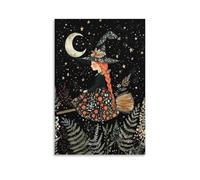 Whimsical Witch Magical Halloween Enchanted Cottage Wall Art Paintings Canvas Prints Poster Artwork for Living Room Bedroom Bathroom Office Home Decor 16x24inch(40x60cm)