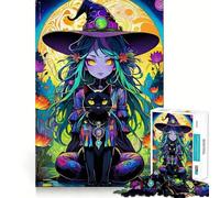 Whimsical Witch with Black Cat 1000 Piece Puzzle For Adults Mind Skill Play Laser Cut for Flawless Fit Rewarding Activity for Rainy Days (38x52cm)