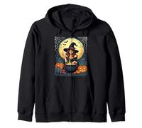 Whimsically Enchanting Witch With Spiders and Jack OLanterns Zip Hoodie