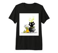 Whimsigoth Black Cat Cauldron Sketch Premium T-Shirt