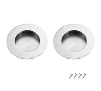 Whimsigulp 2 Pack Flush Recessed Sliding Round Door Pull Handles Satin Brushed Stainless Steel Hidden Finger Pull Handle for Cupboard Drawer Wardrobe Barn Door Silver