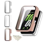 Whimsigulp 3 Pack PC Case for Samsung Galaxy Fit 3, Tempered Glass Screen Protector with Full Coverage, Thin HD Hard PC Bumper Cases Scratch Resistant Protective Cover (White&Pink&Clear)