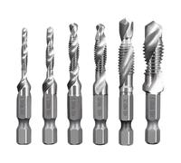 Whimsigulp 6PCS HSS Drill Bit Set Combination Drill and Tap Set, M3 M4 M5 M6 M8 M10 Metric Thread with Anti-Rust Coating, 1/4" Hex Shank Screw Tapping Tools for Hard Steel