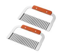 Whimsigulp Crinkle Chip Cutter, Stainless Steel Potato Slicer with Wooden Handle - Versatile Vegetable Crinkle Cutter, Set of 2 for Chips & Waffles