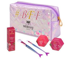 Whimsy 4 Pcs Organic Beauty Kit for Girls|Skin Friendly Makeup Kit | Birthday Gift for 4 5 6 7 8 9 10 11 12-16 Years Old | Non-Toxic Kid Eye Glitter, Lip Cheek Tint, Kids Lip Gloss & Mermaid Burshes