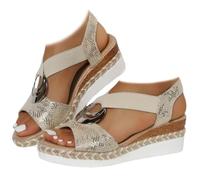 Whimsyard 2025 Comfortable Orthopedic Wedge Sandals,Womens Platform Wedge Sandals Casual Open Toe Comfortable Ladies Outdoor Walking Beach Shoes Dress With Arch Support (Gold,5.5)