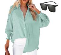 Whimsyard Aviationp Mid-Length Smocked Shirt with Striped Lapel and Oversized Drawdown Sleeves, Striped Button Down Shirt Ruffled Blouses Long Sleeve Women (Green,5XL)