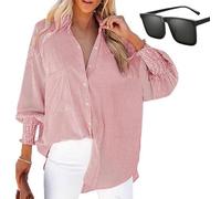 Whimsyard Aviationp Mid-Length Smocked Shirt with Striped Lapel and Oversized Drawdown Sleeves, Striped Button Down Shirt Ruffled Blouses Long Sleeve Women (Red,4XL)