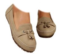 Whimsyard Comfortable Vintage Loafers for Women,Women's Orthopedic Slip-On Loafers Walking Shoes with Arch Support,Comfortable Lightweight Round Toe Slip On Loafers (Khaki,8.5)