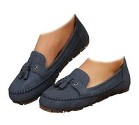 Whimsyard Comfortable Vintage Loafers for Women,Women's Orthopedic Slip-On Loafers Walking Shoes with Arch Support,Comfortable Lightweight Round Toe Slip On Loafers (Navy,4)