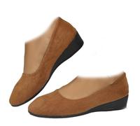 Whimsyard Elegant, Lightweight, Non-Slip Suede Wedge Shoes with Low Heel,Low Wedges Closed Round Toe Orthopedic Arch Support Walking Loafers for Plantar Fasciitis (Brown,4.5)