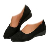 Whimsyard Elegant, Lightweight, Non-Slip Suede Wedge Shoes with Low Heel,Low Wedges Closed Round Toe Orthopedic Arch Support Walking Loafers for Plantar Fasciitis (Black,4.5)