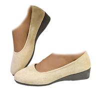 Whimsyard Elegant, Lightweight, Non-Slip Suede Wedge Shoes with Low Heel,Low Wedges Closed Round Toe Orthopedic Arch Support Walking Loafers for Plantar Fasciitis (Khaki,6.5)