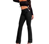 Whimsyard High-Waisted Flared Stretch Jeans,Women's Butt Lifting Tummy Control Trendy High Waisted Stretchy Button Fly Bell Bottoms Flared Denim Pants (Black,M)