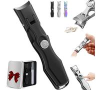 Whimsyard Nail Clippers, Wide Jaw Opening Anti-Splash Nail Clipper, Long Handle Splashproof Nail Clippers, Toenail Clippers for Seniors Thick Toenails (Black)