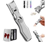 Whimsyard Nail Clippers, Wide Jaw Opening Anti-Splash Nail Clipper, Long Handle Splashproof Nail Clippers, Toenail Clippers for Seniors Thick Toenails (Silver)
