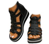 Whimsyard Wedge sandals with rhinestone embellishment,Orthopedic Platform Wedge Sandals for Women with Arch Support,Women's Strappy Wrapped Open Toe Casual Wedge Sandal (Black,5.5)