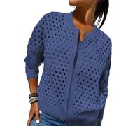 Whimsyard Women's Knitted Jacket with Zipper and Cutouts,Womens Zip Up Crochet Cardigan Sweater,Women Hollow Out Knit Top,Crochet Tops Knitted Outerwear (Blue,XL)