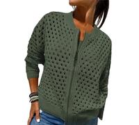 Whimsyard Women's Knitted Jacket with Zipper and Cutouts,Womens Zip Up Crochet Cardigan Sweater,Women Hollow Out Knit Top,Crochet Tops Knitted Outerwear (Army Green,M)