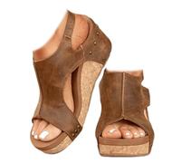 Whimsyard Women's Leather Wedge Orthopedic Sandals,Wide Width Platform Wedge Sandals,Women's Open Toe Buckle Ankle Strap Summer Platform Wed ge Sandal s (Brown,2)