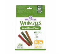 WHIMZEES by Wellness Stix Natural Dental Chews for Dogs, 3X Longer Lasting & Grain-Free, Freshen Breath & Fight Plaque & Tartar, Medium Breed, 14 Count