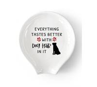 WHING Funny White Ceramic Coffee Tea Spoon Rest, Everything Tastes Better With Dog Hair in it - Coffee Station Decor Coffee Holder Accessories Gift for Coffee Lovers Friends