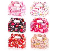 Whiosyrt 12 Pack Valentine's Day Treat Box Goodie Hearts Boxes for Treats Valentine's Day Gift Container Cookie Cupcake Candy Snack Container with Handle Party Favor