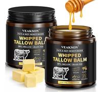 Whipped Beef Tallow Cream 2 Pack, Beef Tallow Skincare, 100% Grass-Fed Beef Tallow and Honey Balm, Beef Tallow for Skin Care, Moisturising Cream for Face & Body, Unscented, 120 g