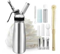 Whipped Cream Dispenser, 500 ml Aluminum Whipped Cream Maker with 6 Decorating Nozzles & 2 Cleaning Brushes, Professional Heavy Duty Cream Charger Dispenser for Cake Cheese Dessert