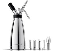 Whipped Cream Dispenser Stainless Steel Keep Warm and Cold,500mL/1 Pint Double Wall Thermos Whipped Cream Maker,5 Various Stainless Decorating Nozzles,1 Cleaning Brush,N2O Chargers NOT Included