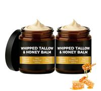 Whipped Tallow Cream for Face & Body, Grass-Fed Beef Tallow with Natural Honey, Deep Hydration Moisturiser for Dry Skin, Fast Absorbing, Unscented Nourishing Formula (2pc)
