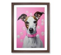 Whippet Bubble Gum Painting Framed Print | A2 Walnut Framed Wall Art | Ready to Hang | Modern Historical Picture | Living Room Bedroom Lounge Office