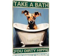Whippet Dog 8x12 Inch Aluminum Sign for Dog Lovers Take A Bath You Dirty Hippie-Vintage Retro Dog Metal Wall Art,Dog Hippie Metal Tin Sign for Home Toilet Bathroom