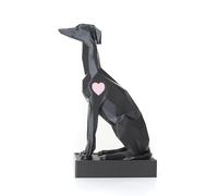 Whippet Greyhound Ornament with Heart - 3D Printed Dog Decor in Black on Sturdy Base - Gift for Whippet Lover, Sighthound Memorial or Home Decoration (black, pink heart)
