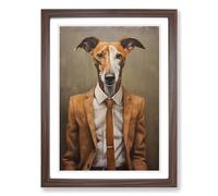 Whippet in a Suit Painting No.2 Framed Wall Art Print, Ready to Hang Picture for Living Room Bedroom Home Office, Walnut A2 (48 x 66 cm)