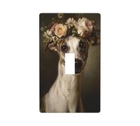 Whippet Wearing Flower Crown Victorian Antique Light Switch Cover Decorative Single Toggle 1 Gang Wall Plate for Kitchen Farmhouse Bedroom Bathroom Art Decor