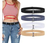WHIPPY 4 Pack Invisible Elastic Belt for Women Men Adjustable Ladies No Show Belt Flat Metal Buckle Belt for Jeans Trousers Dresses,Black Blue White Yellow,140cm