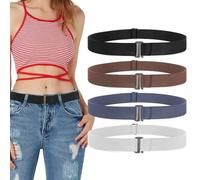WHIPPY 4 Pack Invisible Elastic Belt for Women Men Adjustable Ladies No Show Belt Flat Metal Buckle Belt for Jeans Trousers Dresses,Black Coffee Blue Grey,140cm