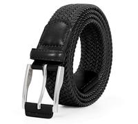 WHIPPY Men Braided Stretch Belts Unisex Adjustable Elastic Woven Golf Belt for Men & Women Jeans Trousers, Black, Fit Waist 45-50 in