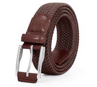 WHIPPY Men Braided Stretch Belts Unisex Adjustable Elastic Woven Golf Belt for Men & Women Jeans Trousers, Coffee, Fit Waist 39-44 in
