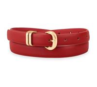 WHIPPY Skinny Leather Belts for Women with Gold Buckle Fashion Ladies Leather Belts for Jeans Dresses Trousers Retro Women's Thin Waist Belt, Red 55.12"