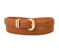 WHIPPY Skinny Leather Belts for Women with Gold Buckle Fashion Ladies Leather Belts for Jeans Dresses Trousers Retro Women's Thin Waist Belt, Brown 39.37"