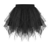 WHIPPY Tulle Skirt for Women Irregular Layered Mesh Tulle Tutu Skirt Short A-Line Ladies Tulle Skirt for Halloween Dancing Party Daily, Black, XL